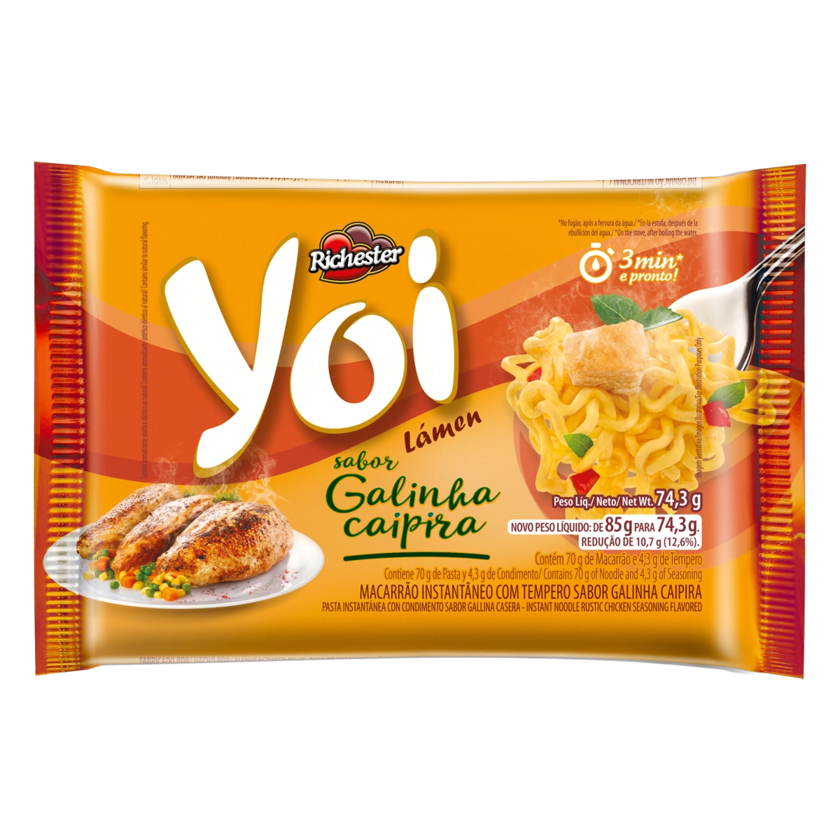 Macarrão Instantâneo Lámen Galinha Caipira Richester Yoi Pacote 74,3g