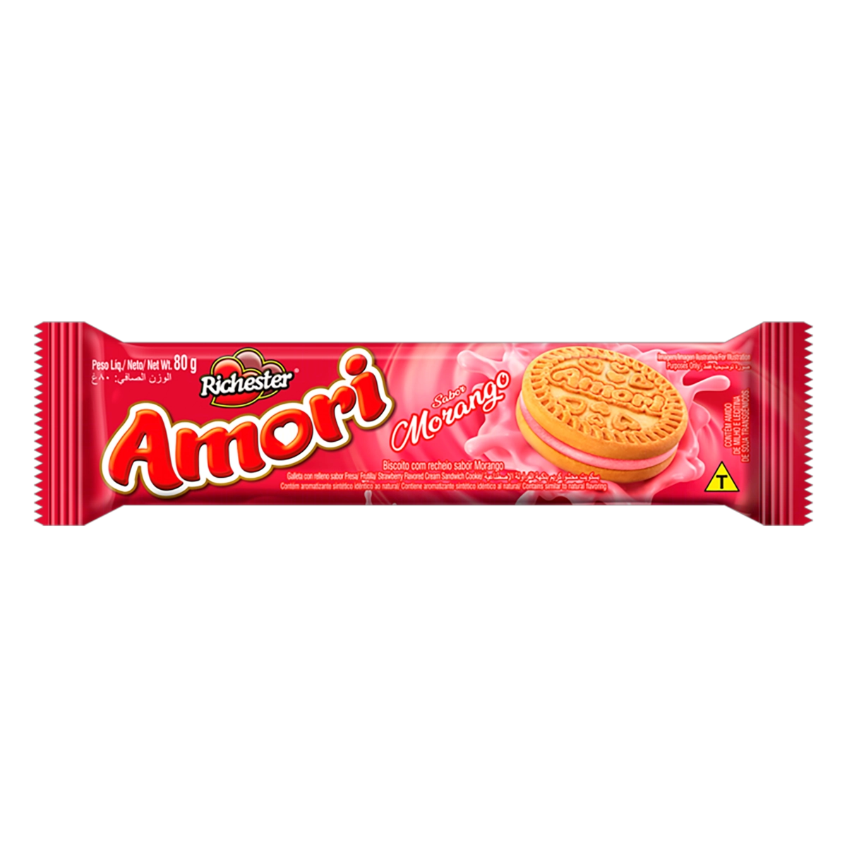Biscoito Recheio Morango Richester Amori Pacote 80g