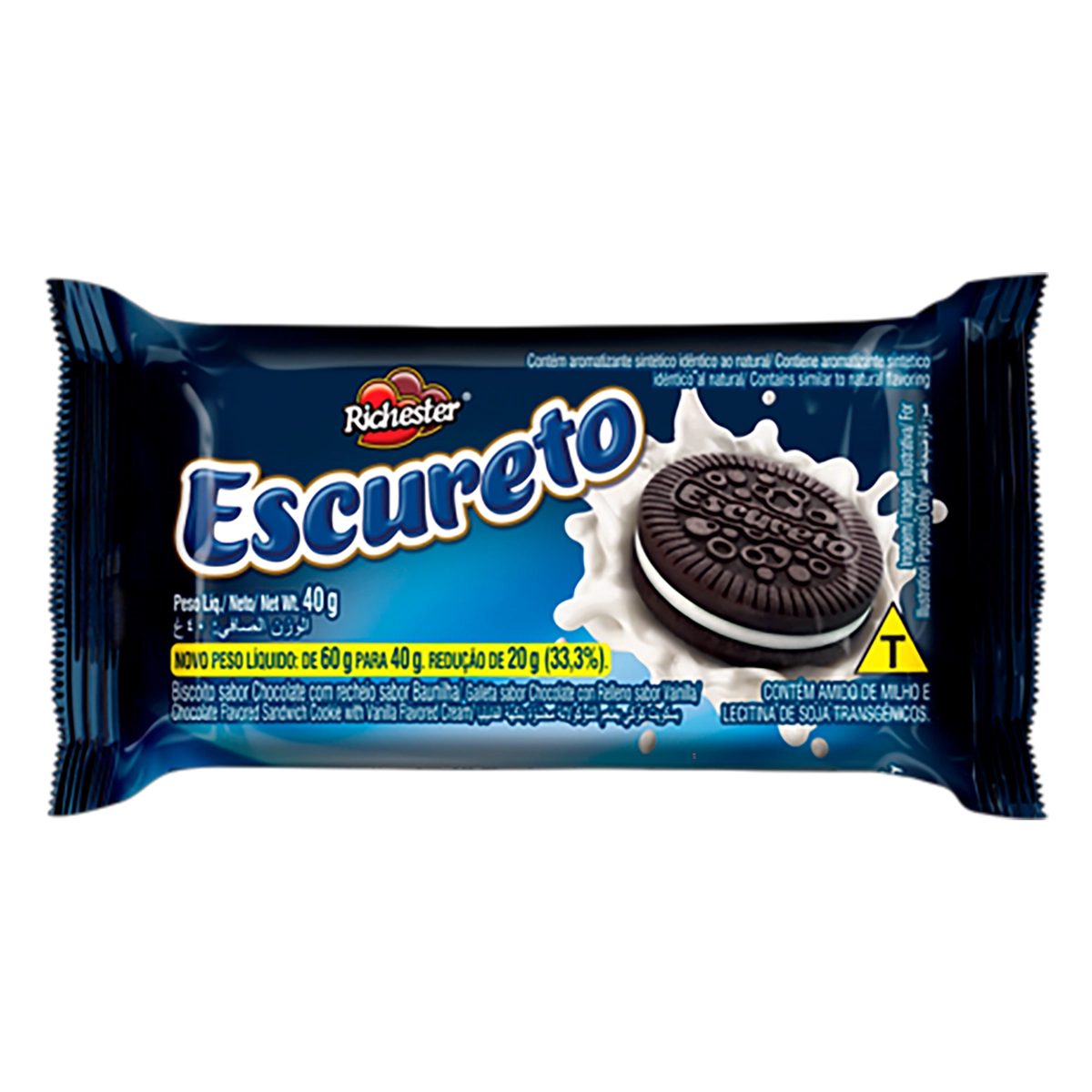 Biscoito Chocolate Recheio Baunilha Richester Escureto Pacote 40g