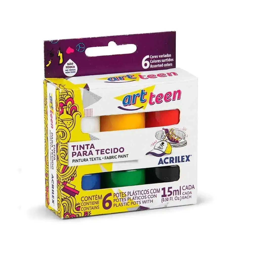 TINTA TECIDO 6 CORES 15ML ACRILEX