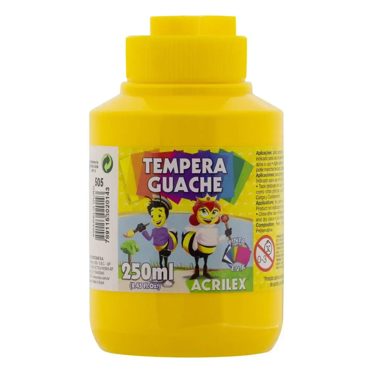 Tinta Tempera Guache Amarela 250ml