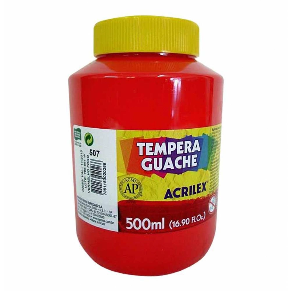 Tinta Acrilex Guache 500ml Vermelho Fogo