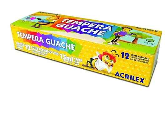 Tinta Guache ACRILEX com 12 Cores 15ml Cada