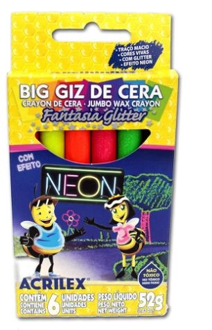 Giz De Cera Big Neon Glitter Acrilex