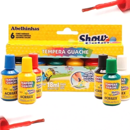 Tinta Guache 18ml Show Color C/pincel 6 Cores Acrilex