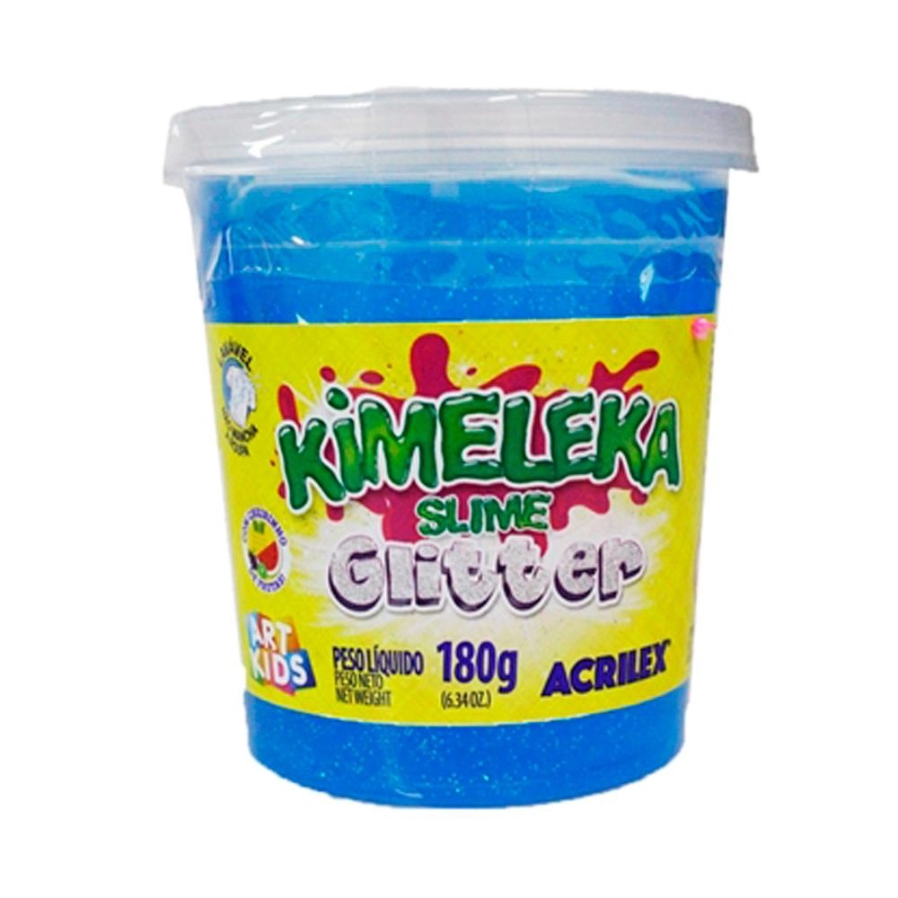 Slime Com Glitter Cor Azul Kimeleka Acrilex 180g Caixa Com 6un