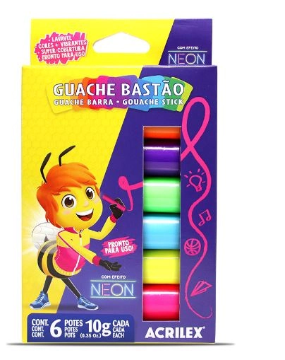 Tinta Guache Bastao 6 Cores 10g Acrilex