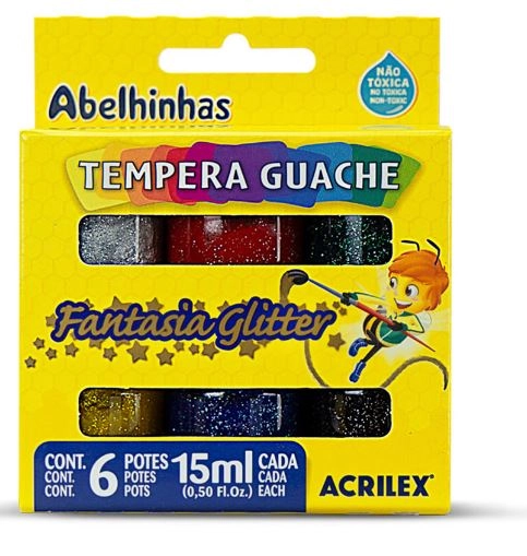 Tinta Guache 015ml 06 Cores 15ml C/glitter Acrilex