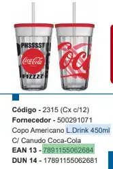 Copo Americano 450ml Long Drink C/can Coca Cola
