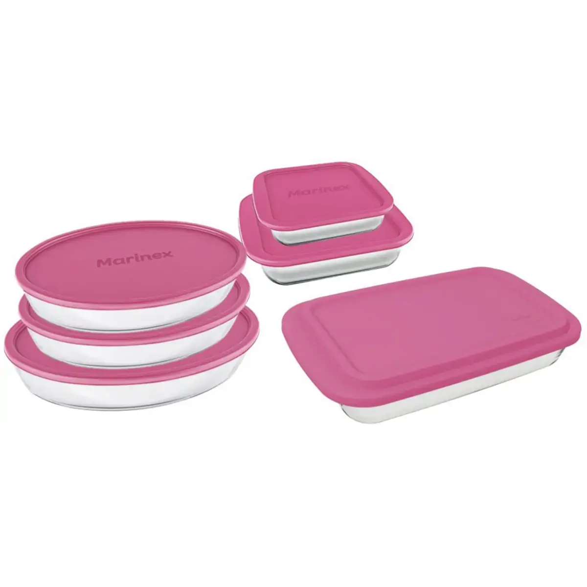 Conjunto de Assadeiras de Vidro com Tampa Rosa MARINEX  6 Peças