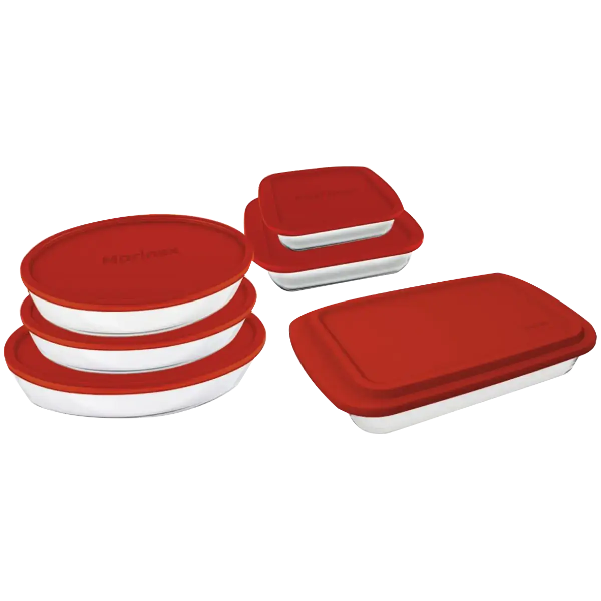 Conjunto de Assadeiras de Vidro com Tampa MARINEX  Vermelha 6 Peças