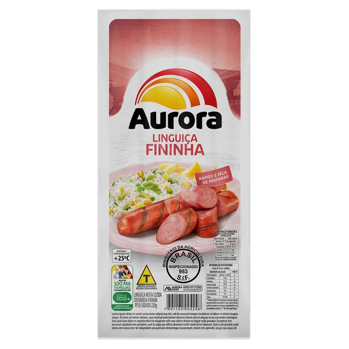 Linguiça Fininha Defumada Aurora 220 g