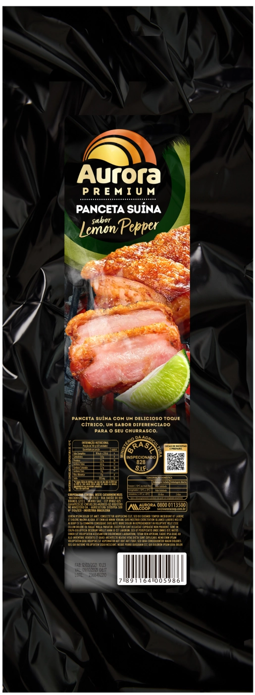 Carne Suina Aurora Premium Panceta C/lemon Pepper 900g