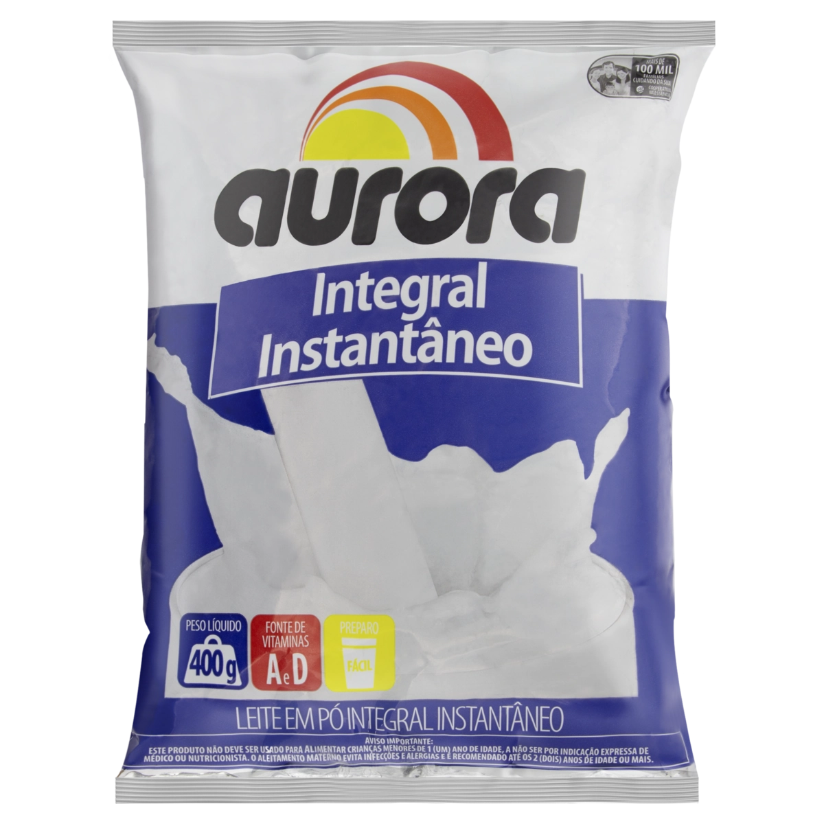 Leite Pó Instantâneo Integral Aurora Pacote 400g