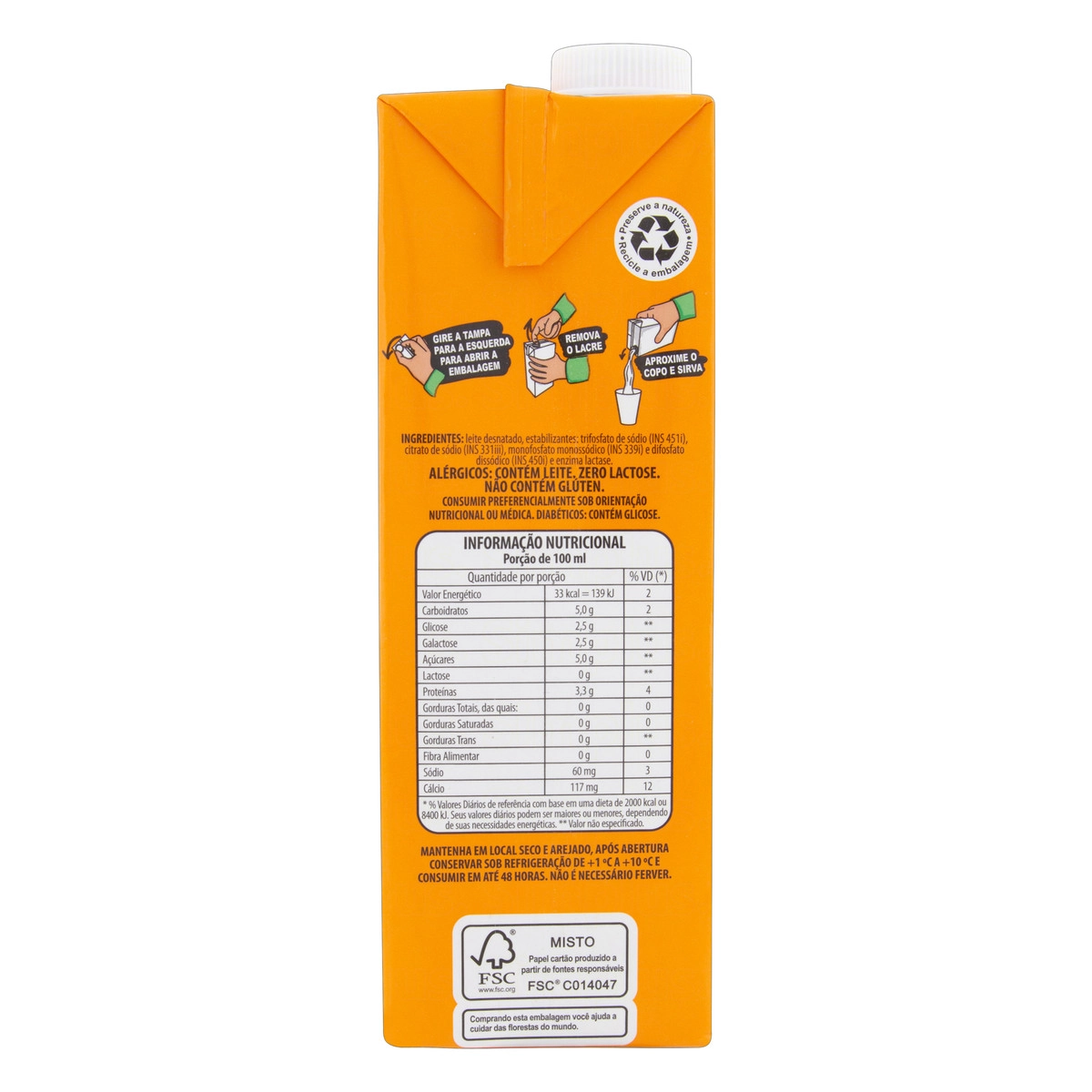 Leite Uht Aurora Desnatado Zero 0 Lactose 1lt