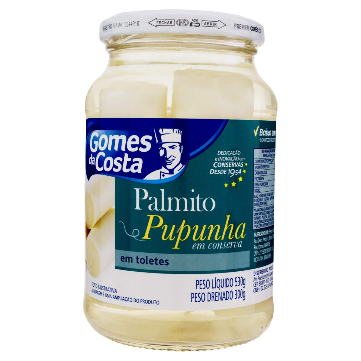 Palmito Pupunha Em Conserva Toletes Gomes Da Costa Vidro 300g