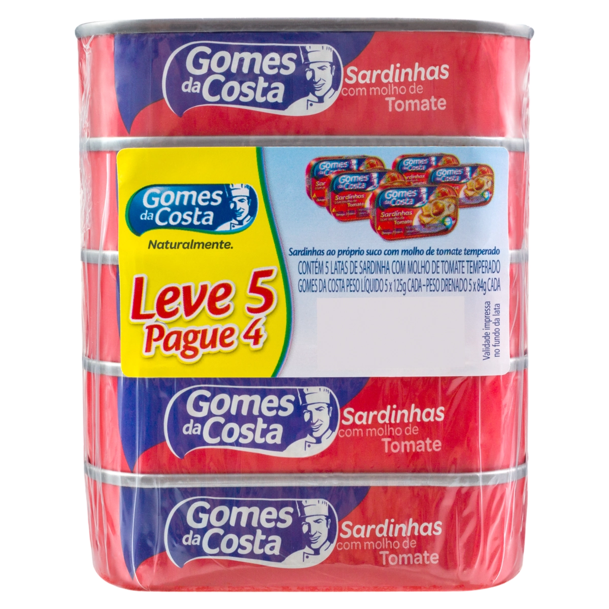 Pack Sardinha Com Molho De Tomate Gomes Da Costa Lata 420g Leve 5 Pague 4 Unidades