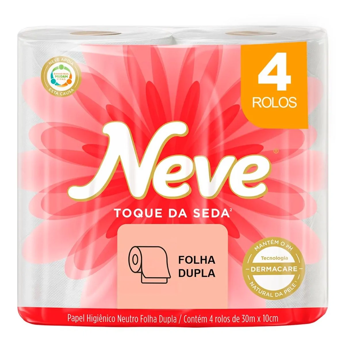 Papel Higiênico Folha Dupla Neutro Neve Toque da Seda 30m Pacote 4 Unidades