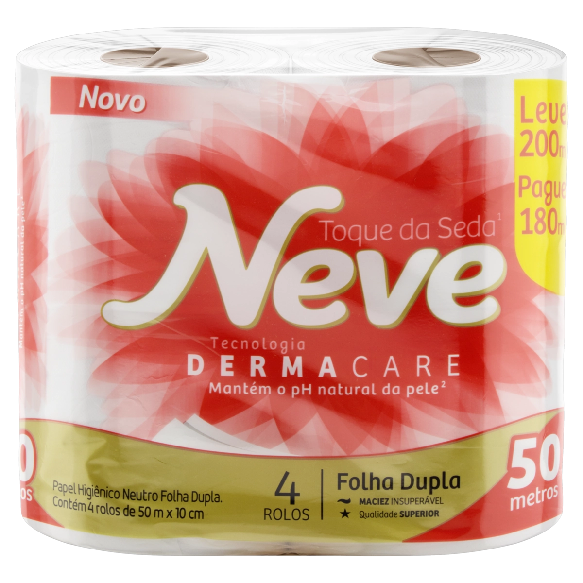 Papel Higiênico Folha Dupla Neutro Neve Toque Da Seda 50m Pacote 4 Unidades Leve 200m Pague 180m