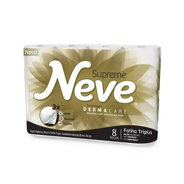 Papel Higiênico Folha Tripla Neutro Neve Supreme 20m Pacote 8 Unidades