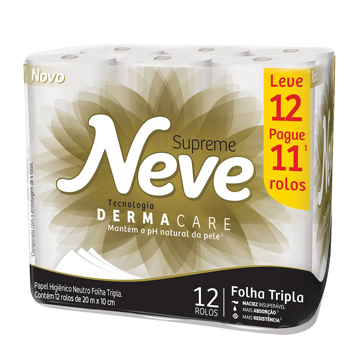 Papel Higiênico Folha Tripla Neutro Neve Supreme 20m Pacote Leve 12 Pague 11 Unidades