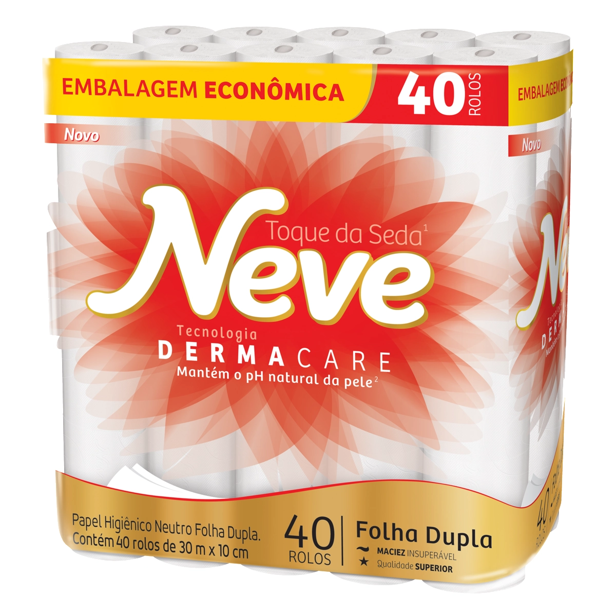 Papel Higiênico Folha Dupla Neutro Neve Toque Da Seda 30m Pacote 40 Unidades Embalagem Econômica