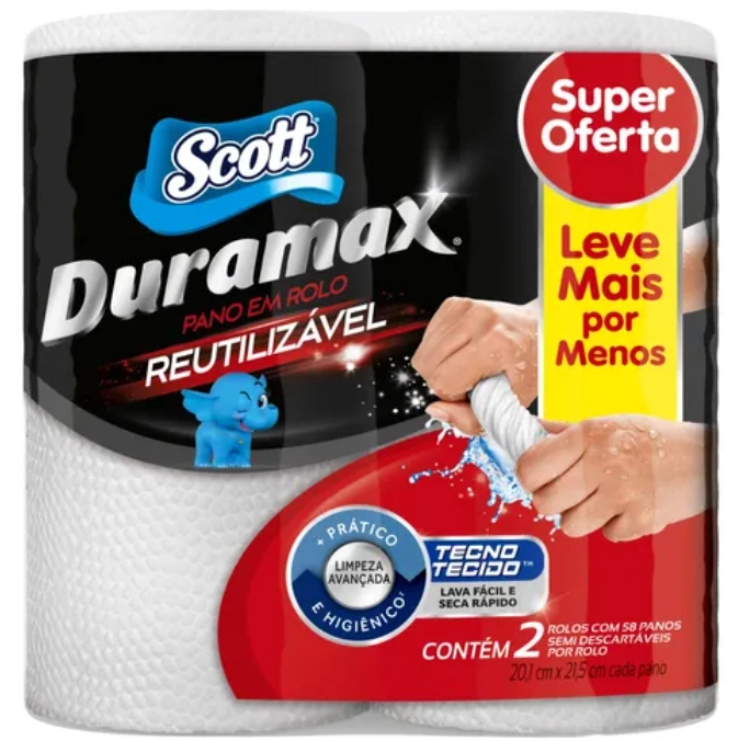 Pano Reutilizável Em Rolo Branco Scott Duramax 116 Unidades Leve Mais Pague Menos
