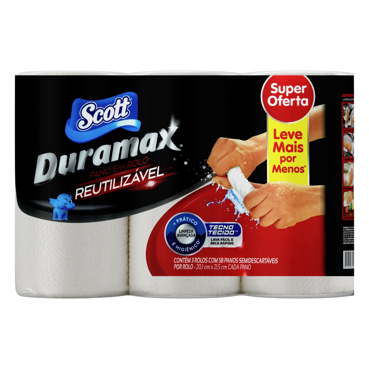 Pano Reutilizável Em Rolo Branco Scott Duramax 174 Unidades Leve Mais Pague Menos