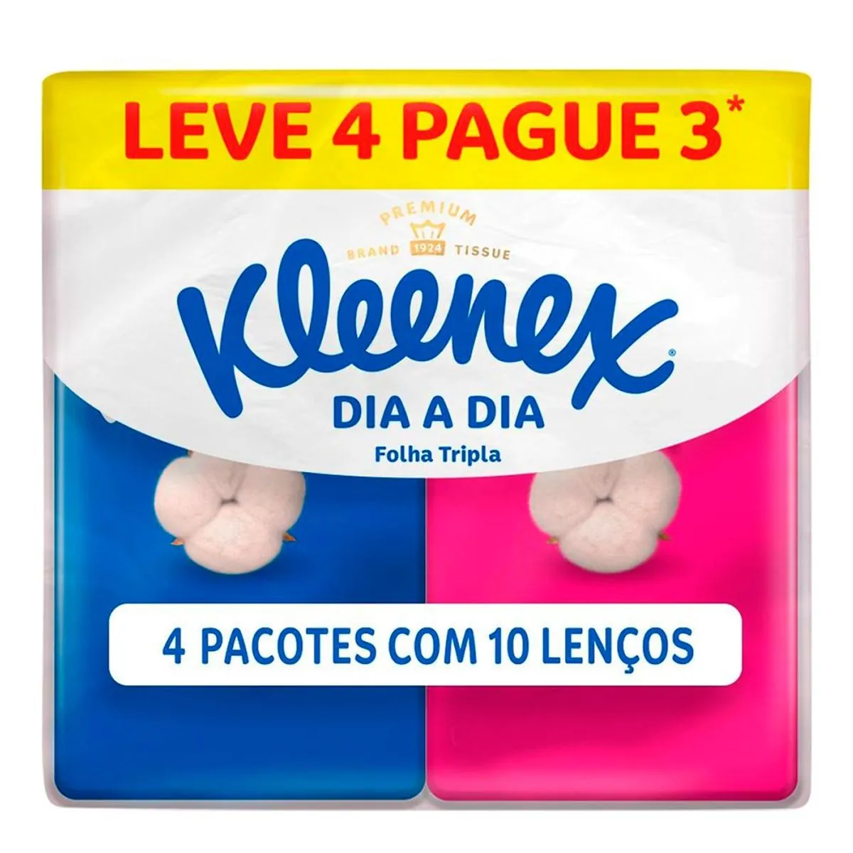 Pack Lenço de Papel Folha Tripla Kleenex Dia a Dia Leve 4 Pague 3 Unidades