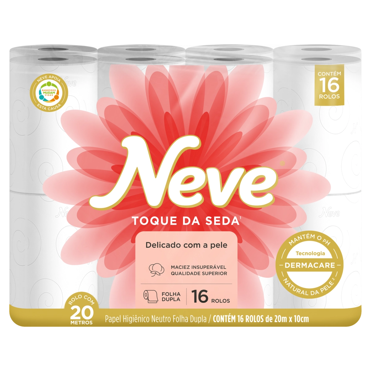 Papel Higiênico Folha Dupla Neutro Neve Toque Da Seda 20m Pacote 16 Unidades
