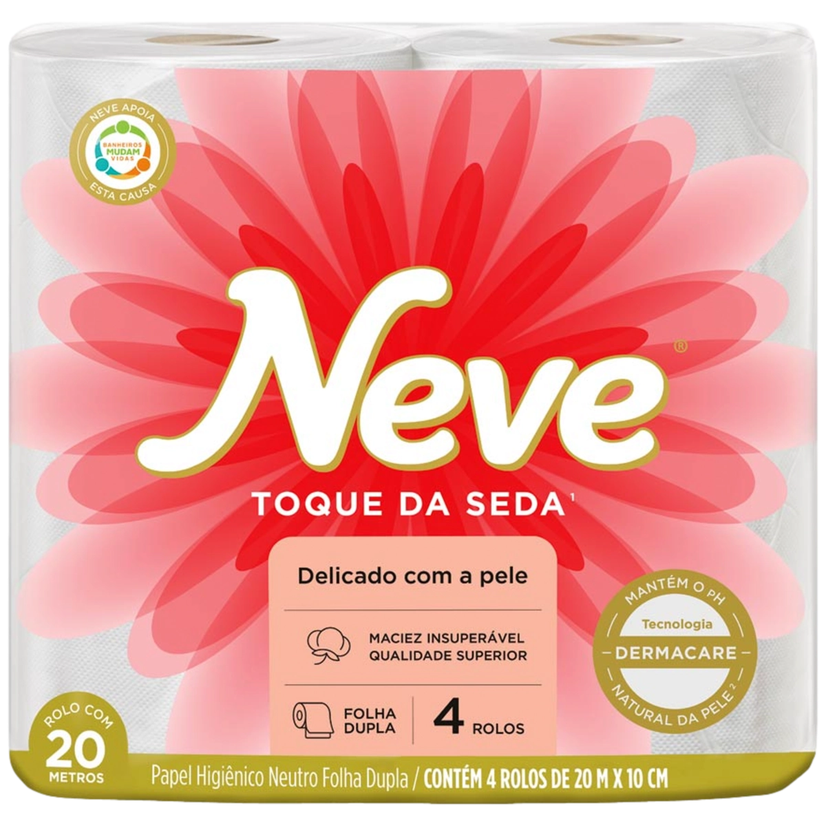 Papel Higiênico Folha Dupla Neutro Neve Toque Da Seda 20m Pacote 4 Unidades