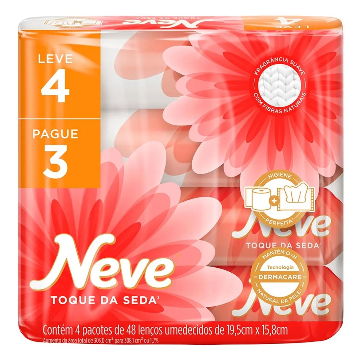 Pack Lenço Umedecido Suave Neve Toque da Seda Leve 4 Pague 3 Unidades