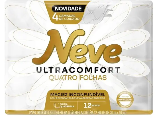 Papel Higiênico Folha Quadrupla Neutro Neve Ultracomfort 20m Pacote 12 Unidades
