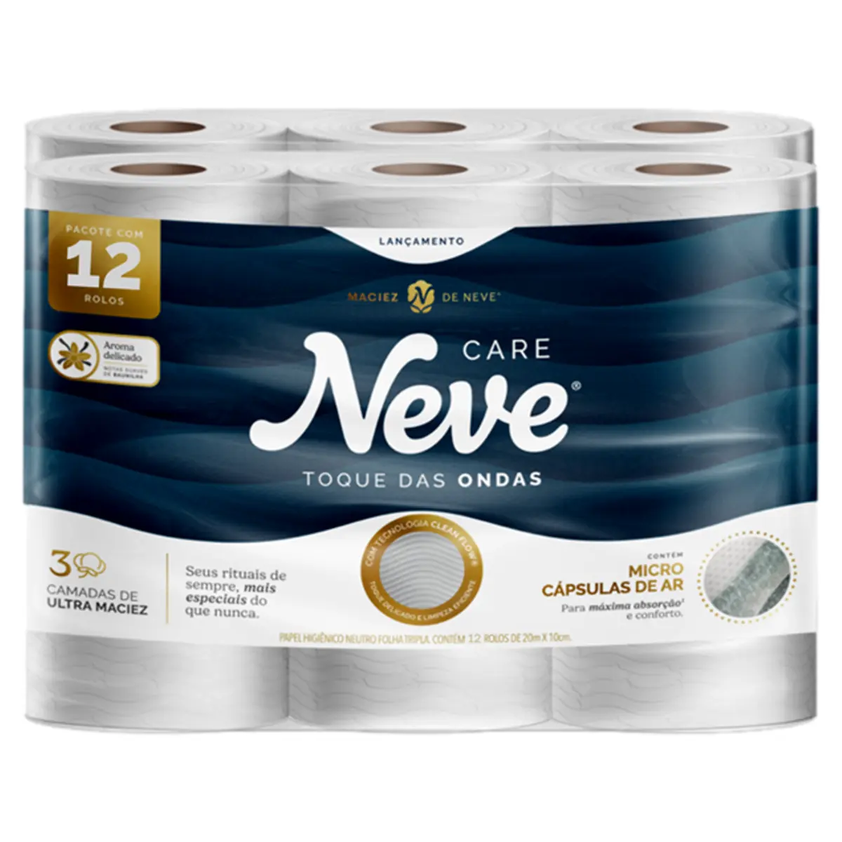 Papel Higiênico Folha Tripla Com Perfume Toque Das Ondas Neve 20m Pacote Com 12 Unidades