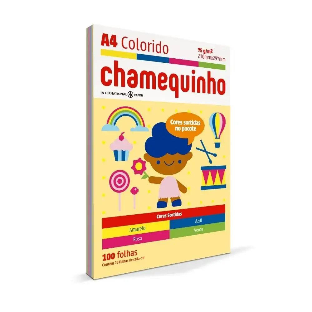 Papel Sulfite Chamequinho A4 75g 210x297mm Sortido Pt 100 Fl