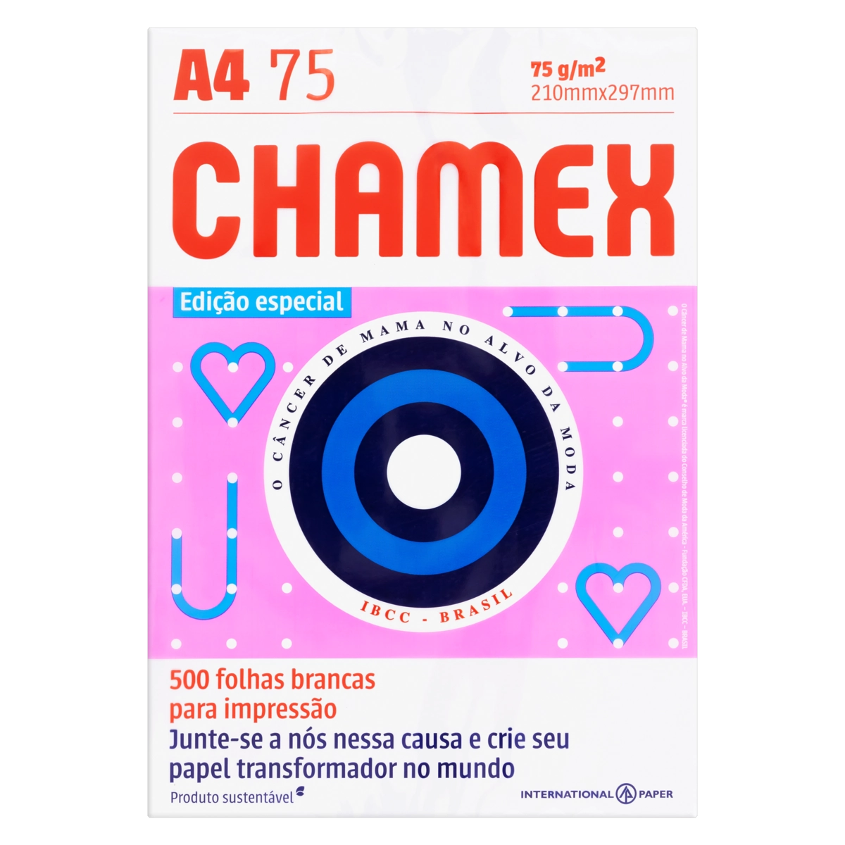 Papel Sulfite Branco Chamex A4 500 Folhas Edição Especial Câncer De Mama