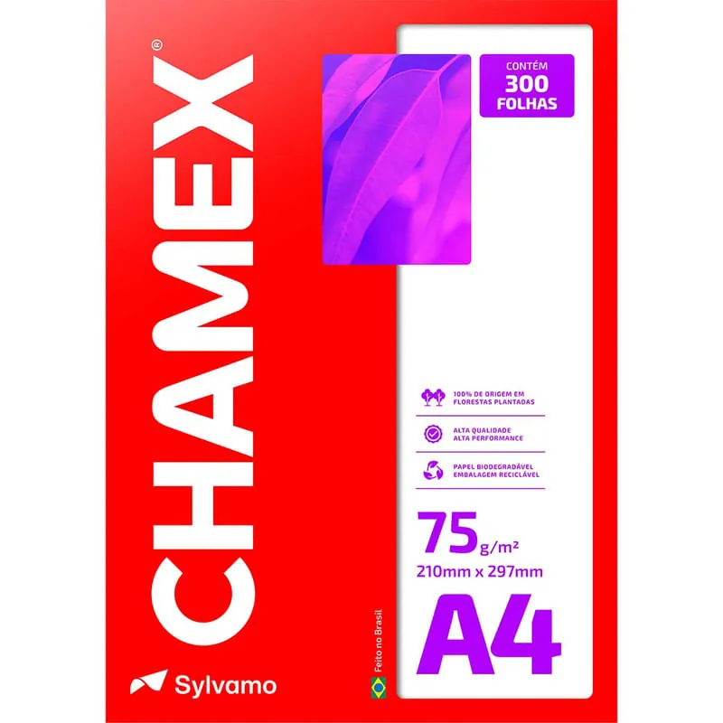 Papel Sulfite A4 75 gr Chamex Pacote com 300 Folhas