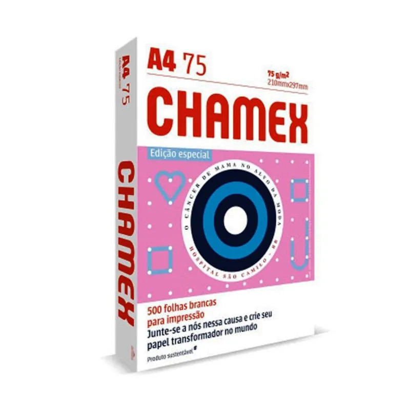 Papel A4 Branco 75g Outubro Rosa Pacote Com 500 Folhas Chamex