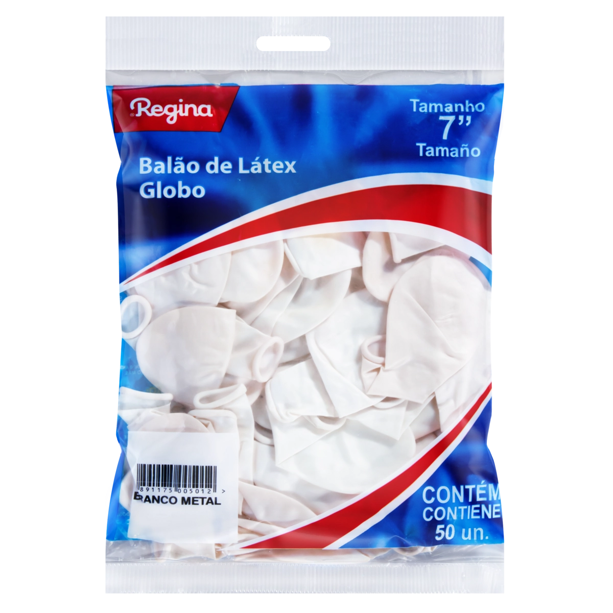 Balão Metal Branco Látex Regina 7 Pacote 50 Unidades