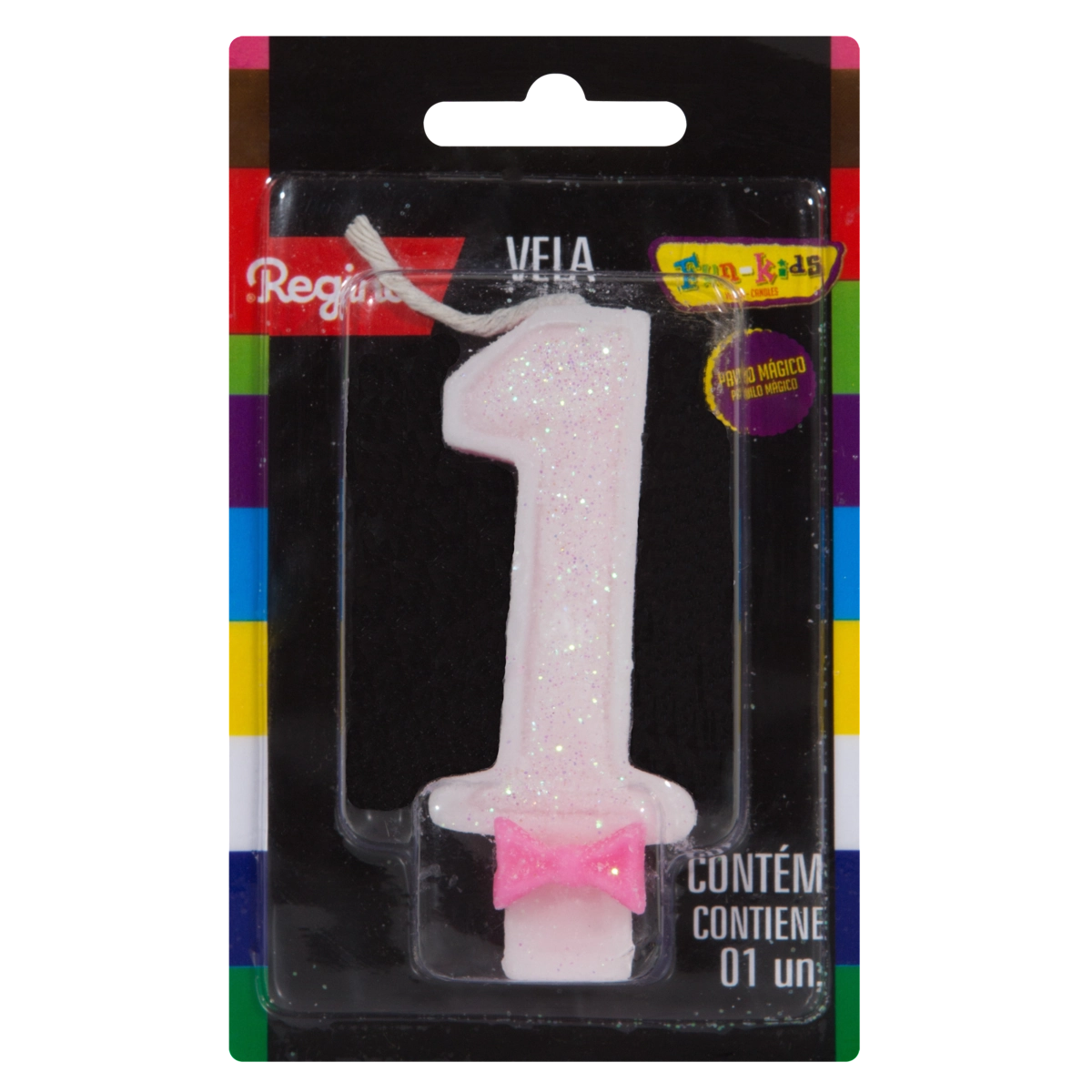 Vela De Aniversário Rosa N 1 Super Glitter Regina Cartela
