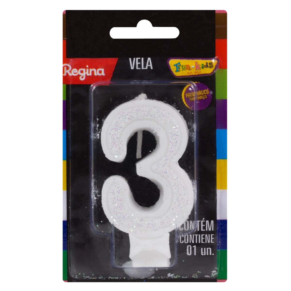 Vela De Aniversário Branca N 3 Super Glitter Regina Cartela
