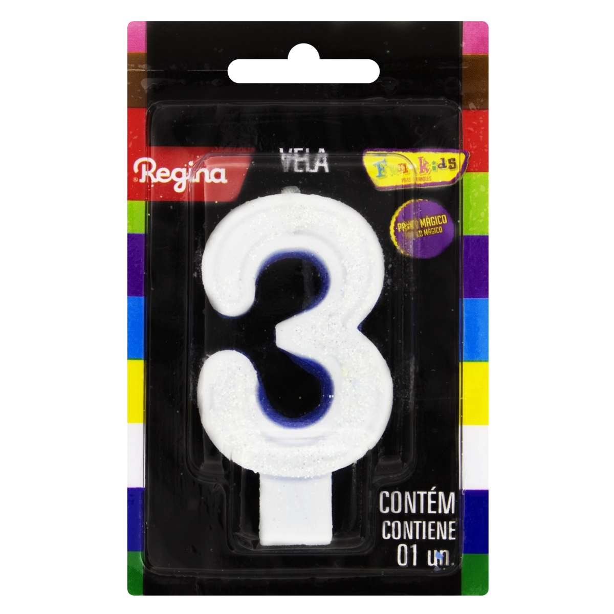 Vela De Aniversário Com Glitter Azul N 3 Regina