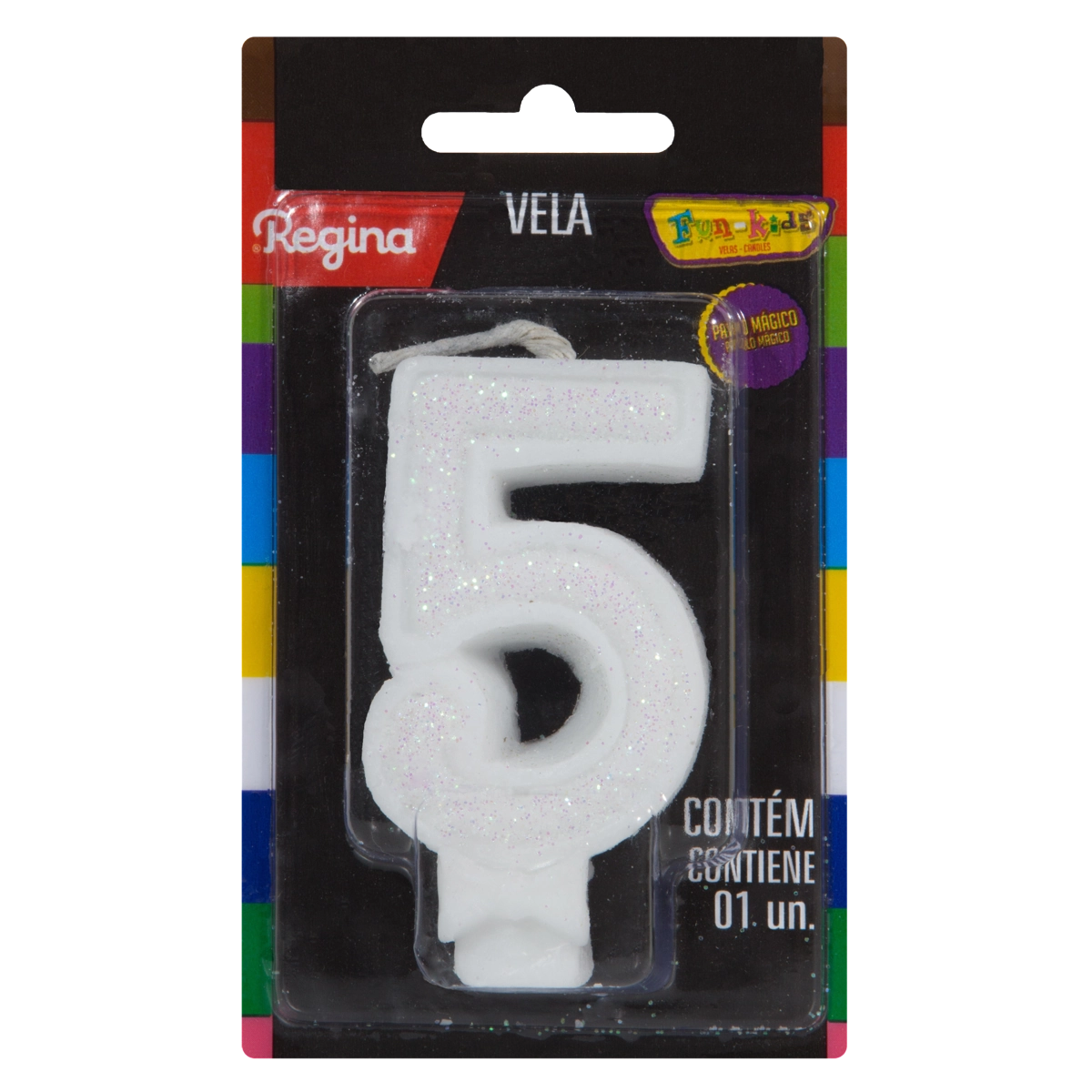 Vela De Aniversário Branca N 5 Super Glitter Regina Cartela