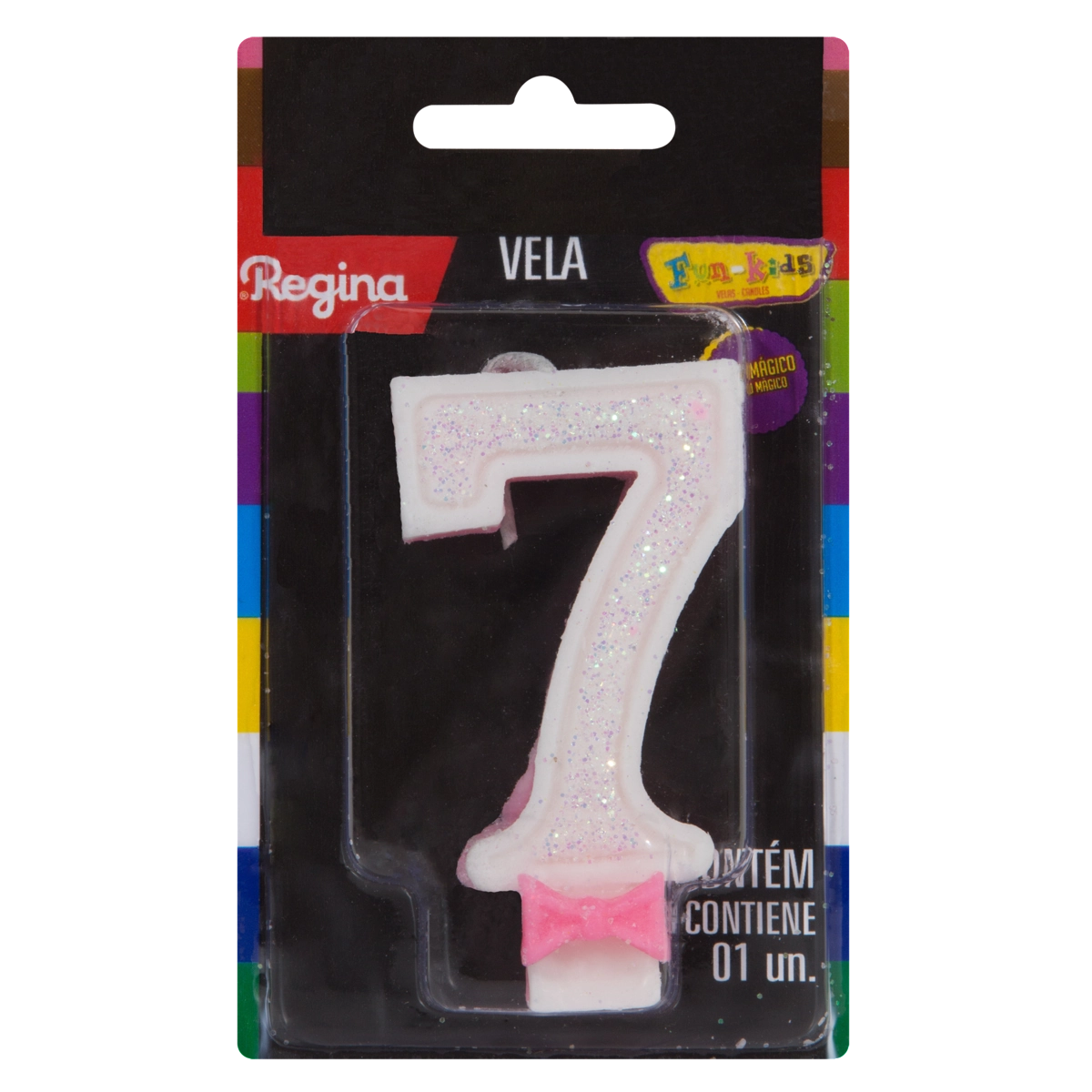 Vela De Aniversário Rosa N 7 Super Glitter Regina Cartela