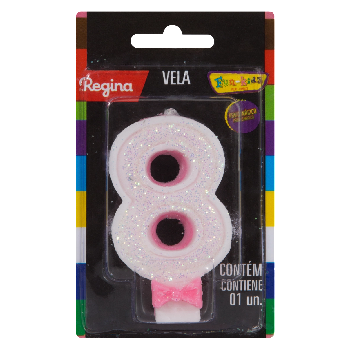 Vela De Aniversário Rosa N 8 Super Glitter Regina Cartela