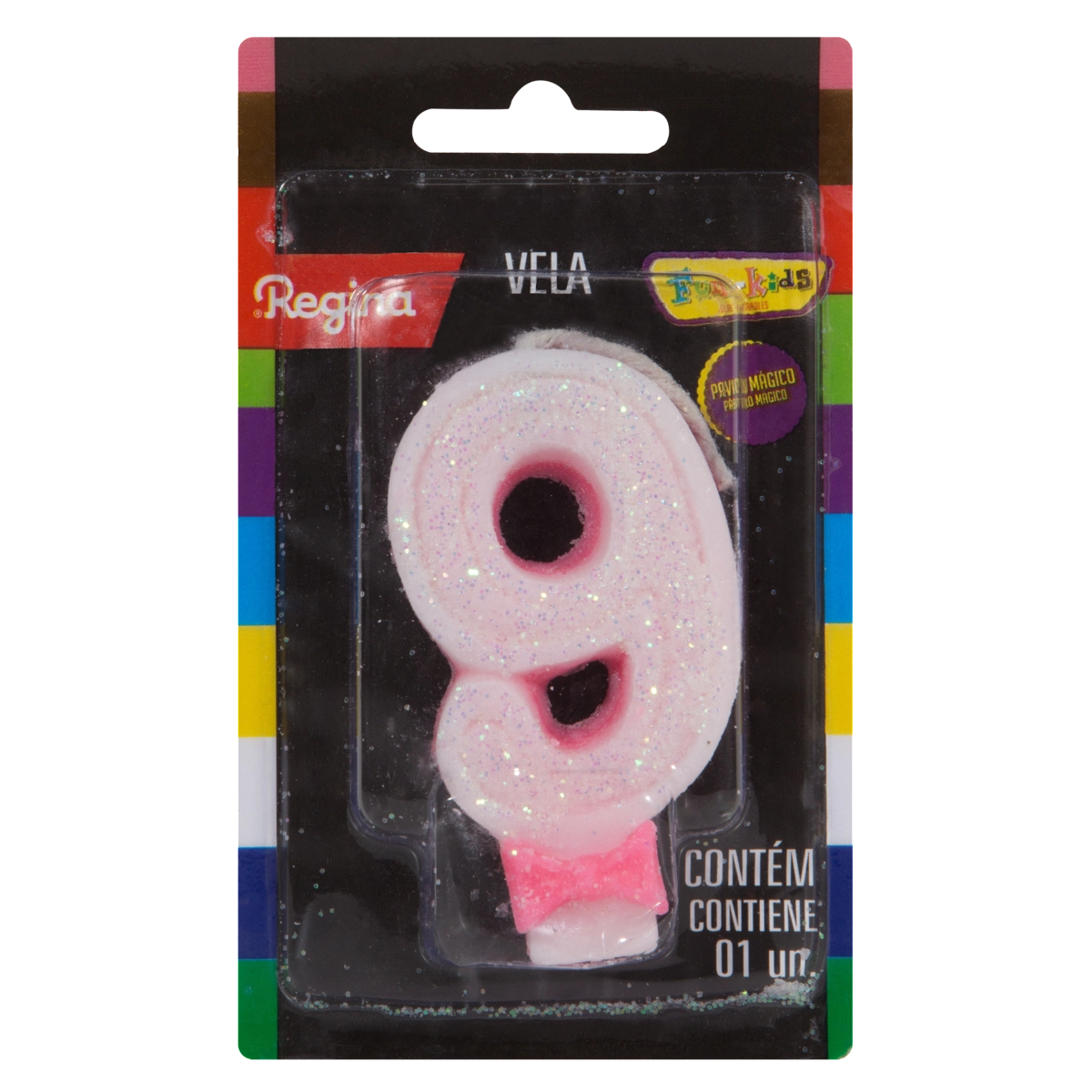 Vela De Aniversário Rosa N 9 Super Glitter Regina Cartela