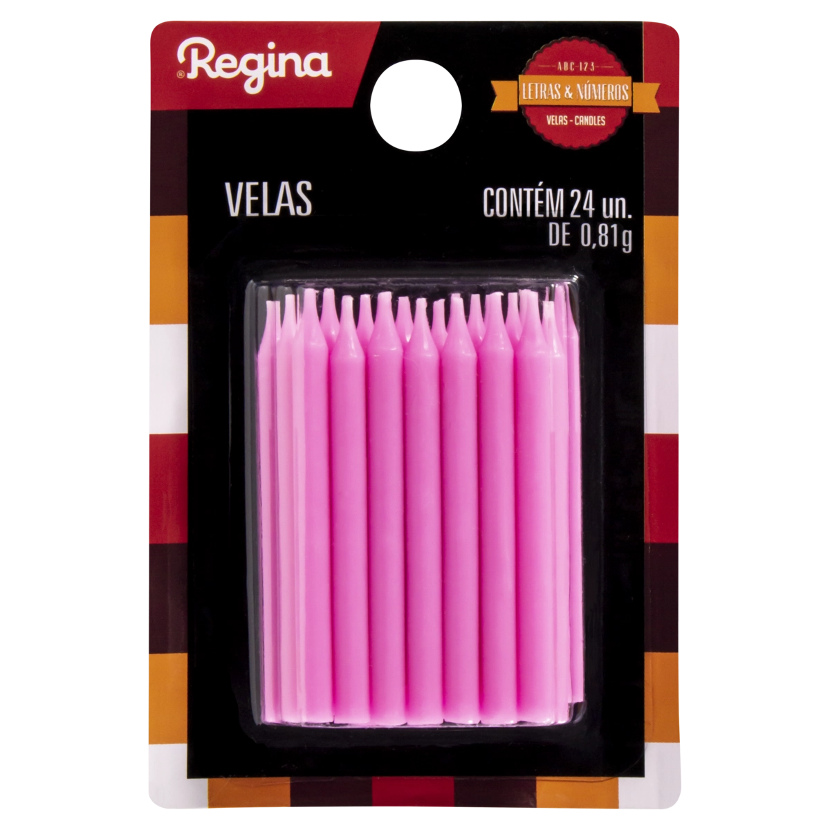 Vela De Aniversário Palito Rosa Regina Cartela 24 Unidades