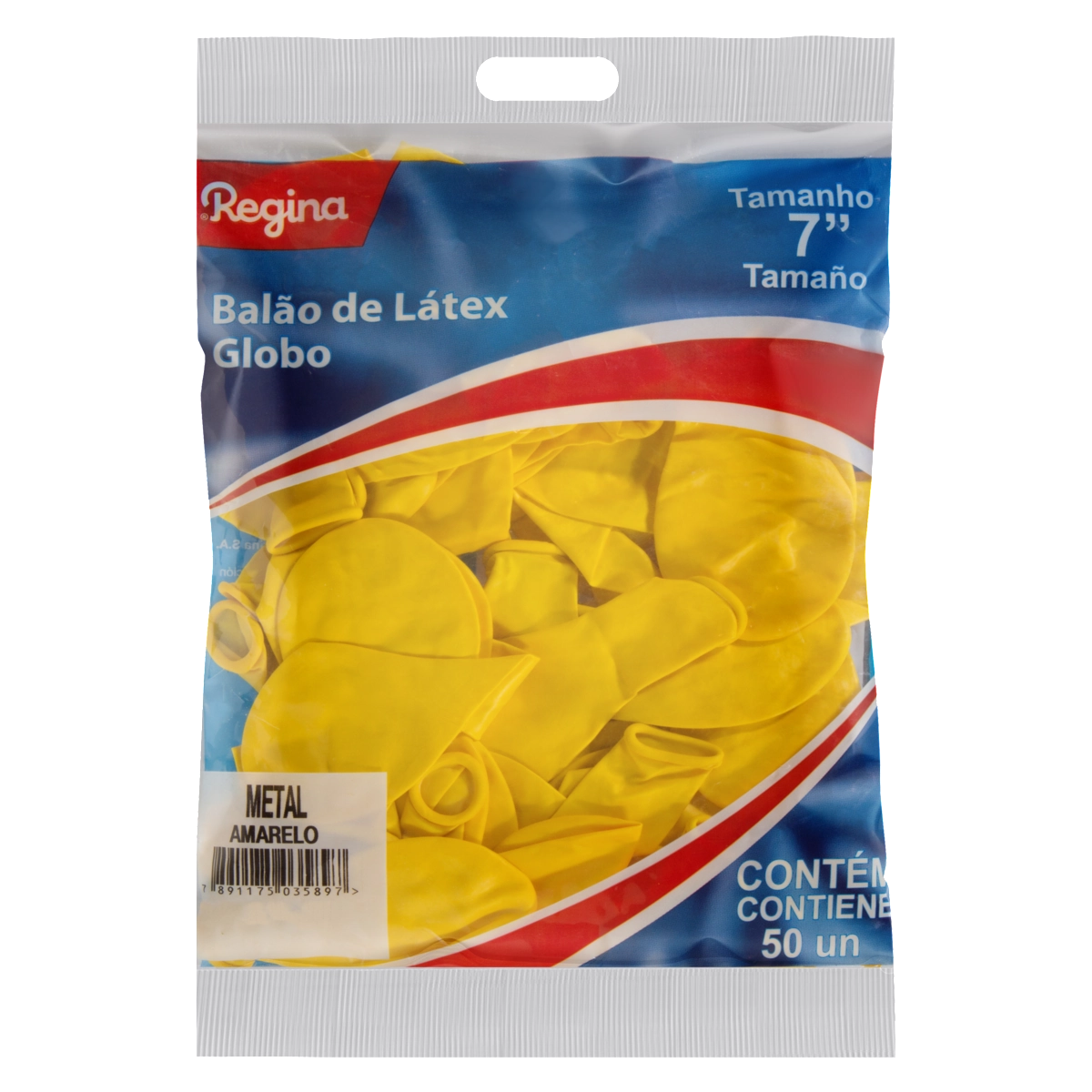 Balão Metal Amarelo Látex Regina 7 Pacote 50 Unidades