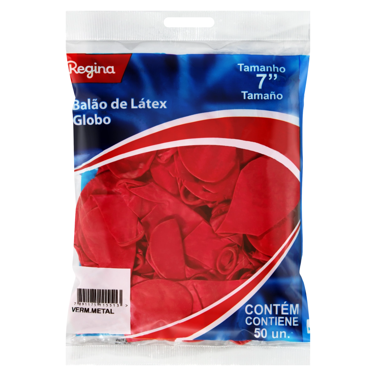 Balão Metal Vermelho Látex Regina 7 Pacote 50 Unidades