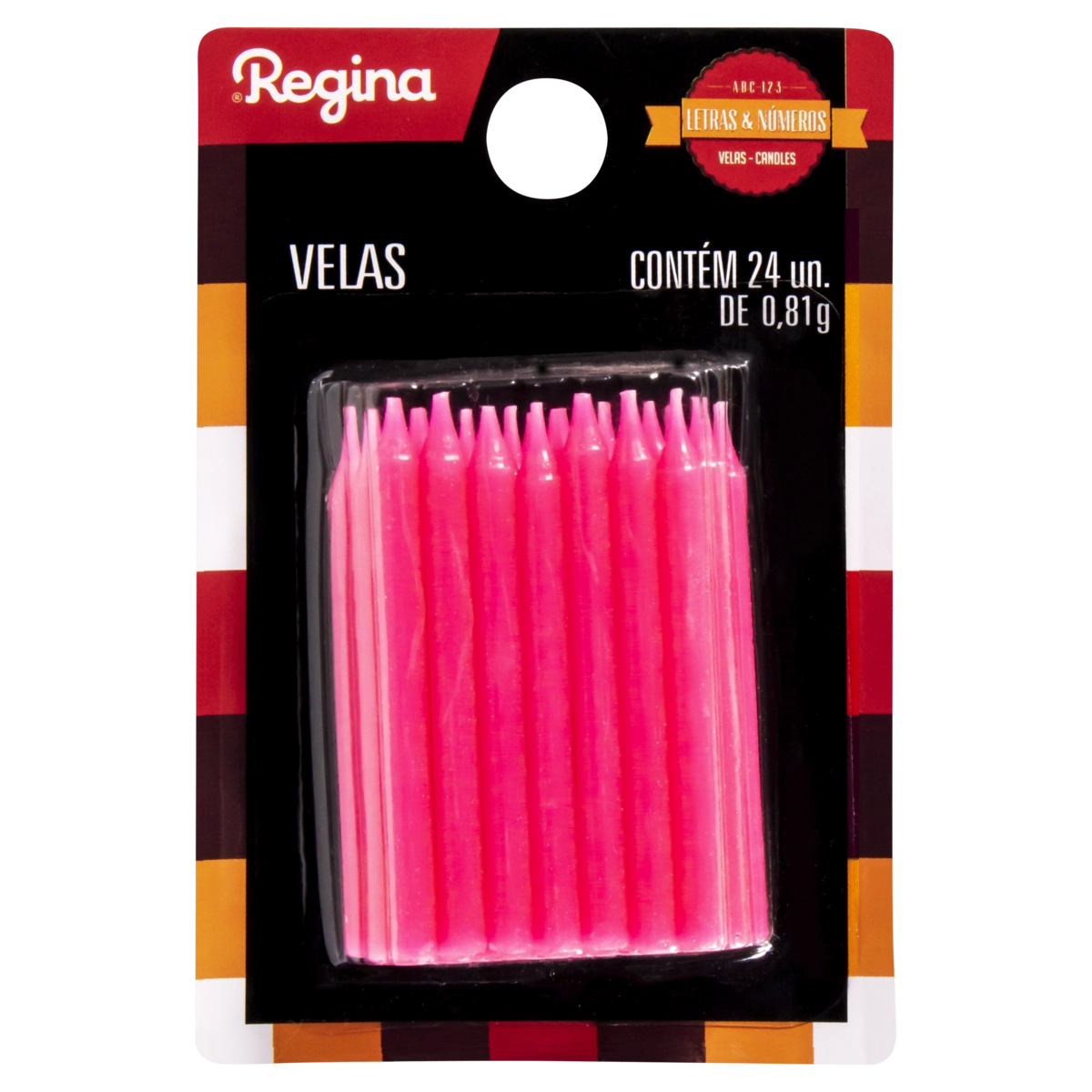Vela De Aniversário Palito Pink Neon Regina Cartela 24 Unidades